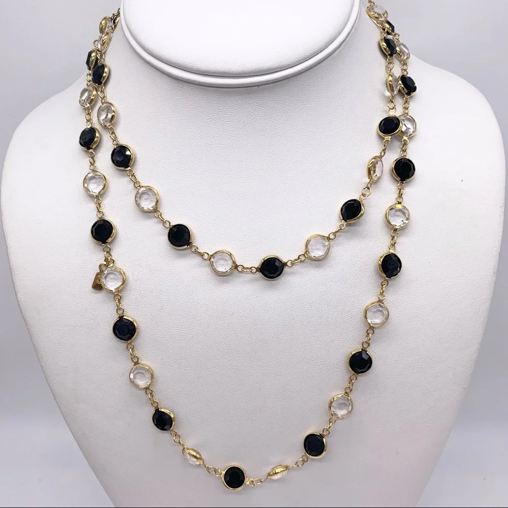 Swarovski Crystal Black and Clear Bezel Necklace